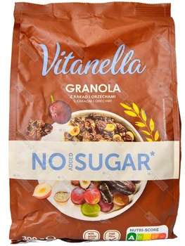 Гранола (Мюслі) БУЗ ЦУКРУ зі смаком какао та лісовими горіхами Vitanella Granola No Sugar 300г Польща