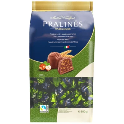 Шоколадні цукерки Праліне з горіховим кремом Maitre Truffout Pralines Haselnuss 300г Австрія