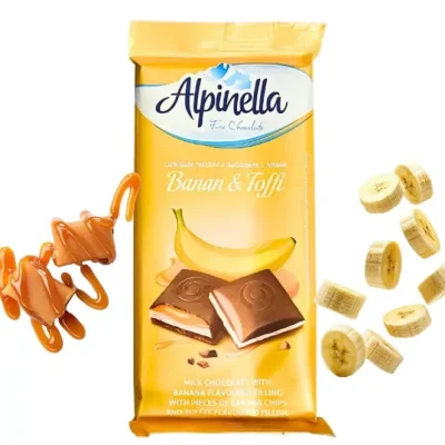Шоколад молочний із бананом і тоффі ALPINELLA BANAN&TOFFI 100 г Польща