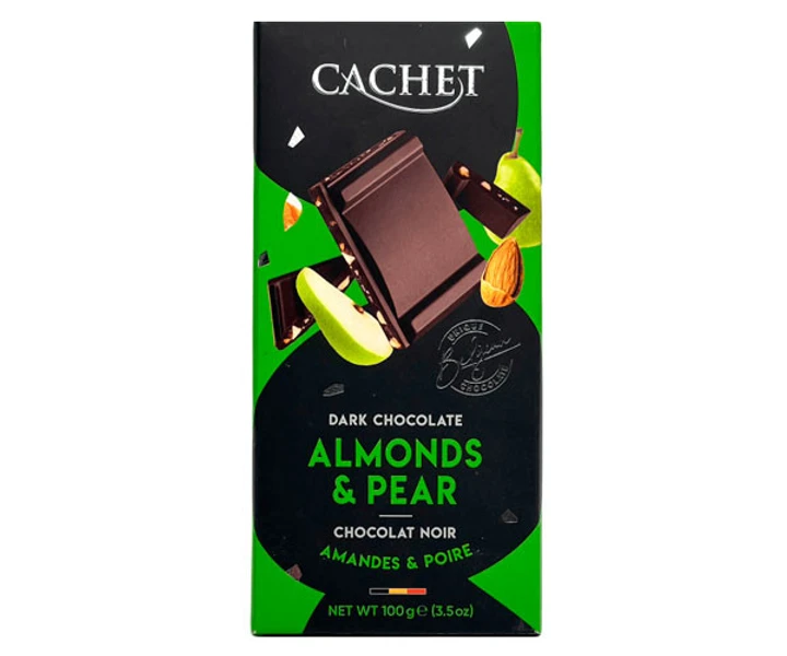 Шоколад Cachet (Кашет) чорний 57% какао з грушею та мигдалем Бельгія 100 г