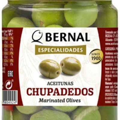 Оливки мариновані з перцем, часником і травамиі БЕЗ ГЛЮТЕНА Bernal Especialidades Aeitunas Chupadedos 436/250г Испания