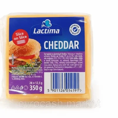 Сир плавлений у скибочках Lactima Cheddar (28х12.5г) 350г Польща