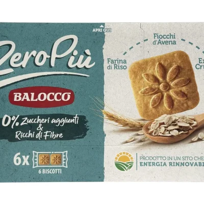 Пісочне печиво з вівсяними пластівцями БЕЗ ЦУКРУ Balocco Zero Piu Fiocchi d'Avena (6*38,3г) 230г Італія