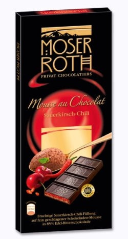 Шоколад чорний Moser Roth Sauerkirisch-Chili 85% какао вишня+перець чилі 187,5 г