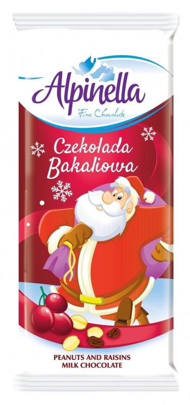 Шоколад молочний Alpinella з арахісом і родзинками ( Альпінелла) Польща