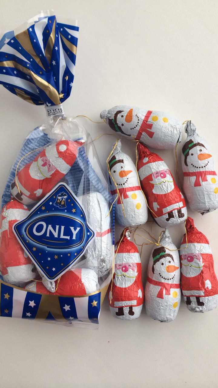 Шоколадні іграшки на ялинку Санта Клауси і сніговички (Миколайчики) Onli Австрія 100 г